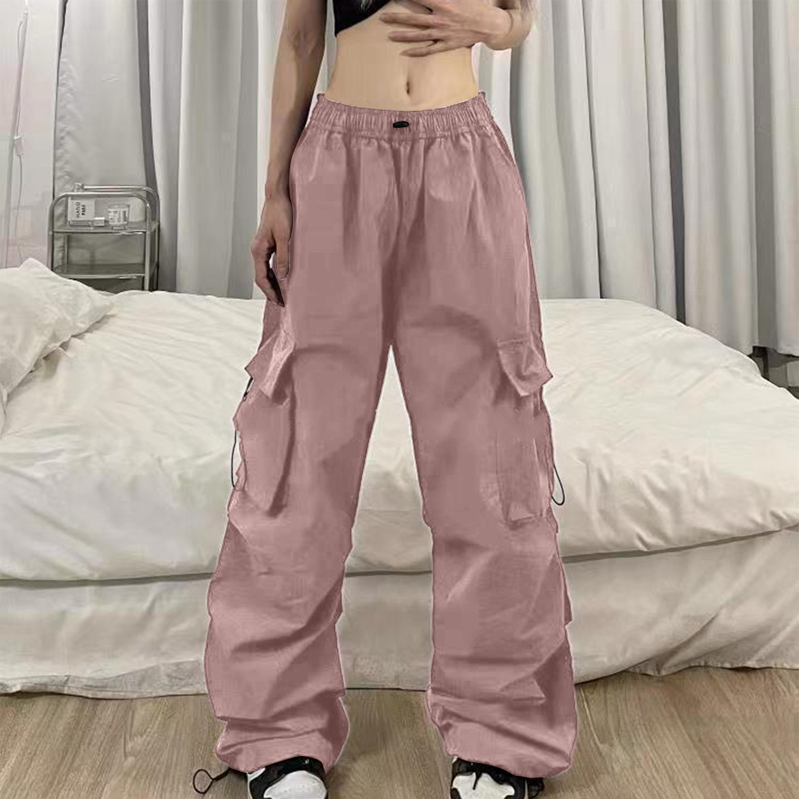 thumbnail image 2 of Pantalones cargo paracaidistas holgados de verano para mujer: estilo urbano vintage, diseño con múltiples bolsillos, poliéster transpirable, 2 of 8